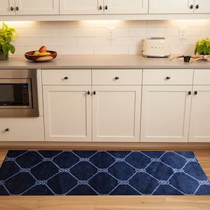 Nantucket Washable Navy White 3 in. x 1 ft. 5 in. Small Mat Floor Mat Area Rug