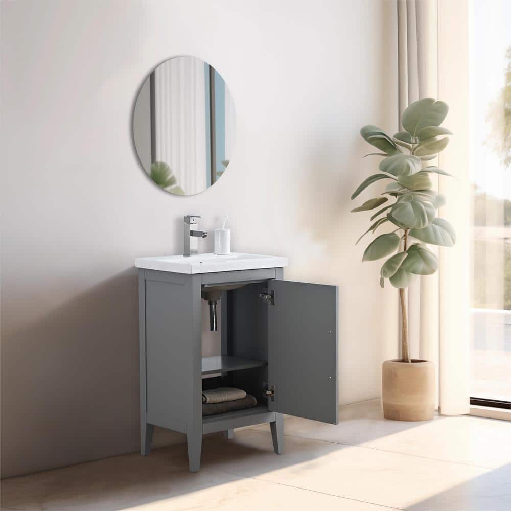 20'' Cashmere Gray Single Bathroom Vanity with Ceramic Top