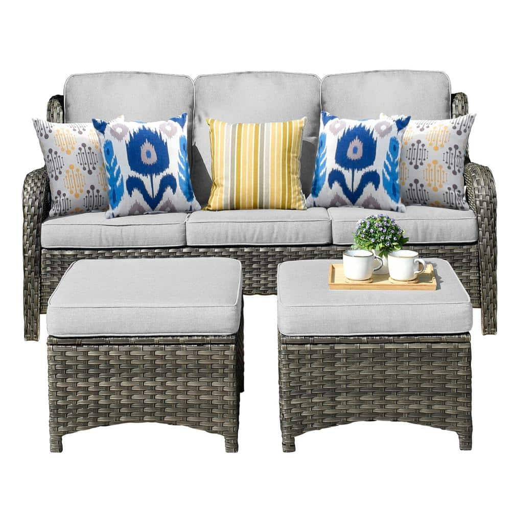 XIZZI Adelina Gray 5-Piece Wicker Outdoor Patio Conversation Seating ...