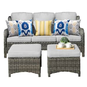 Adelina Gray 5-Piece Wicker Outdoor Patio Conversation Seating Set with Gray Cushions