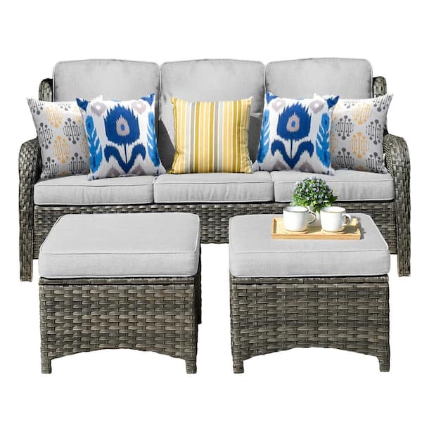 XIZZI Adelina Gray 5-Piece Wicker Outdoor Patio Conversation Seating Set with Gray Cushions