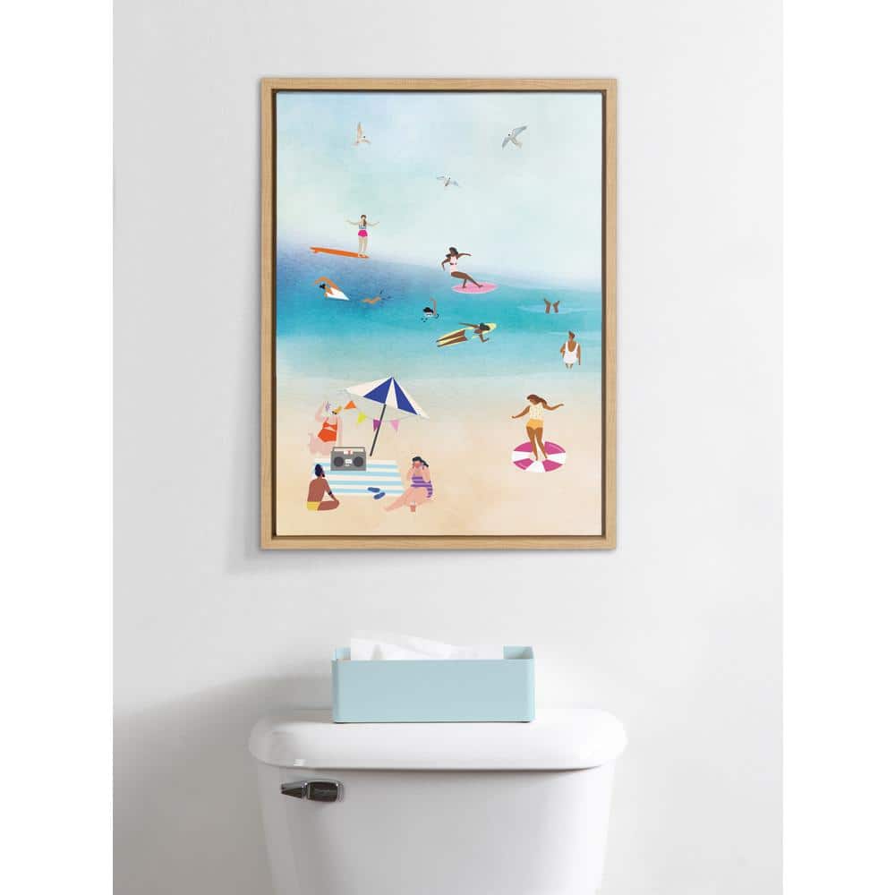 Beach Scene Multicolor Canvas Print with Natural Frame, 18x24
