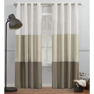 Chateau White/Sand Stripe Light Filtering Grommet Top Curtain, 54 in. W x 96 in. L (Set of 2)