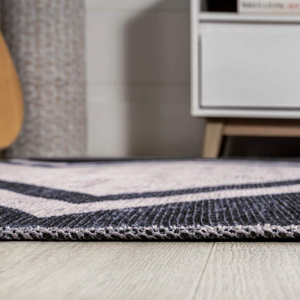 Ivory Chevron Handcrafted 4' x 6' Easy-Care Synthetic Area Rug