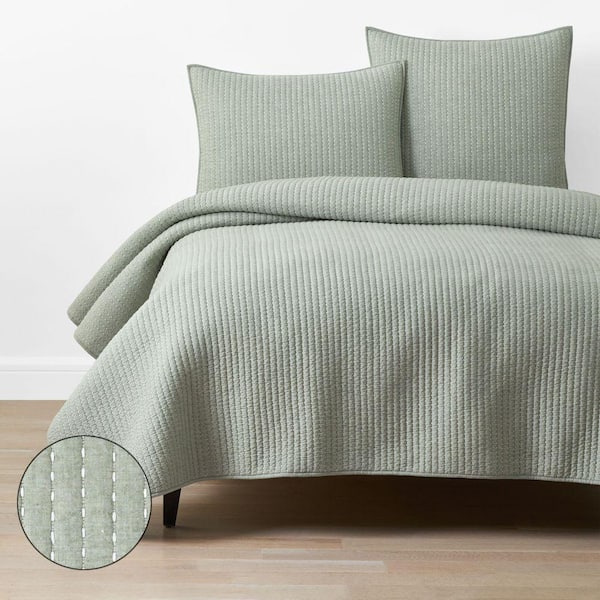 Company Cotton Fara Textured Kantha Quilt Green Full/Queen