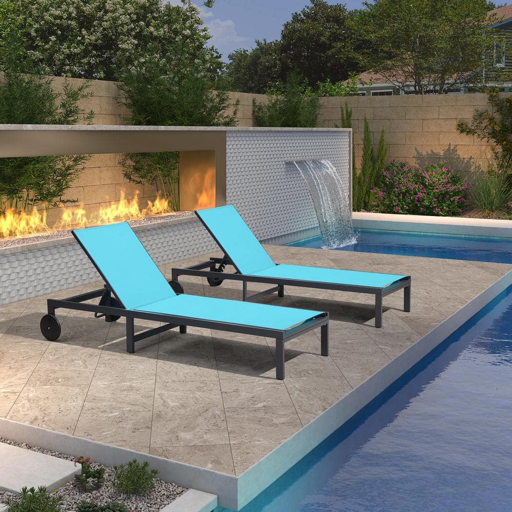 Aluminum Outdoor Chaise Lounge Metal with Wheels and Table for Beach Patio Reclining Sunbathing Lounger, Blue price history on PriceWatchPro