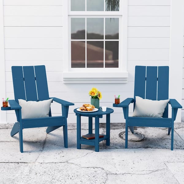 3-Piece Navy Plastic Outdoor Patio Adirondack Chair with Table Set