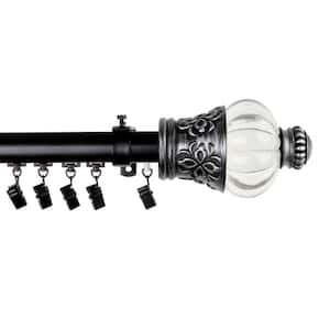 110 in. - 156 in. Telescoping Traverse Curtain Rod Kit in Black with Royal Finial