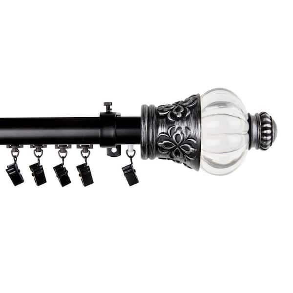 Rod Desyne 110 in. - 156 in. Telescoping Traverse Curtain Rod Kit in Black with Royal Finial