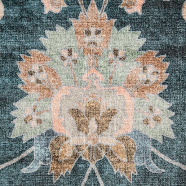 EVERWASH Haven 6 ft. x 9 ft. Blue Multi Damask Floral Washable Area Rug