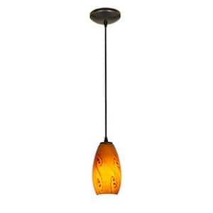 Merlot 1-Light Oil Rubbed Bronze Cord Pendant with Red Sky Glass Shade