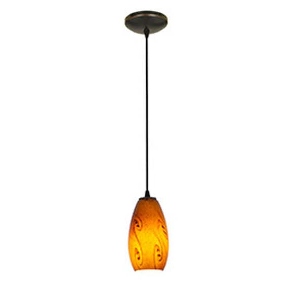 Access Lighting Merlot 1-Light Oil Rubbed Bronze Cord Pendant with Red Sky Glass Shade
