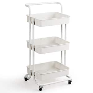3-Tier White Utility Rolling Kitchen Cart Storage Organizer Cart with Casters
