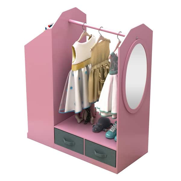 Pink Medium Density Fiberboard (MDF) Clothes Rack 33.67 in. W x 42.13 in. H