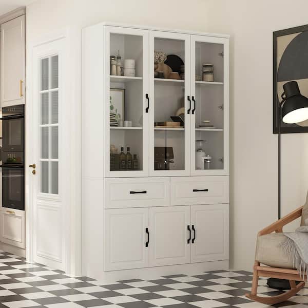FUFU&GAGA 78.9 in. Tall 8-Shelf White Wood Standard Bookcase with