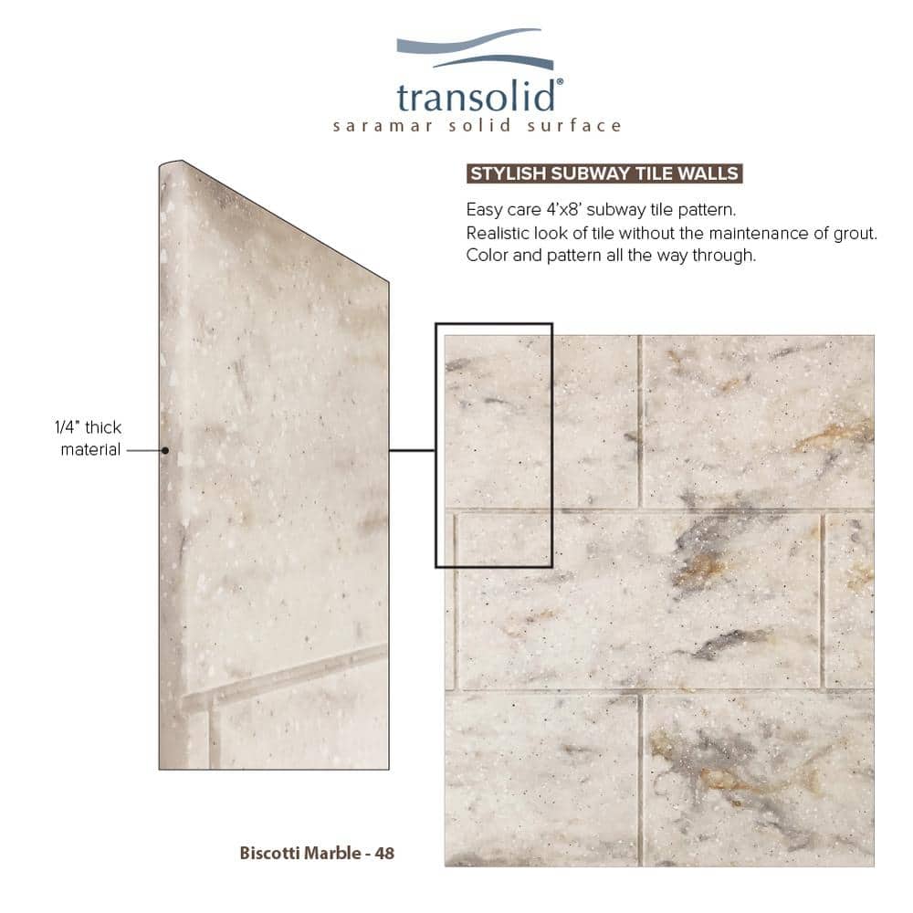 Biscotti Marble 36" x 36" x 72" 3-Piece Shower Wall Kit
