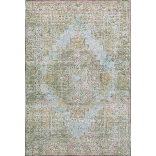 Mayfield Premium Machine Washable Abstract AMF2140 Green 10 ft. x 14 ft. Area Rug