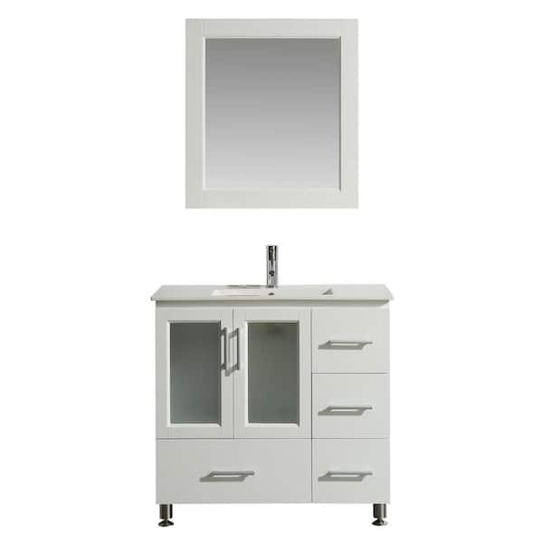 Design Element Stanton 36 in. W x 18 in. D Bath Vanity in White with Porcelain Vanity Top in White with White Basin and Mirror
