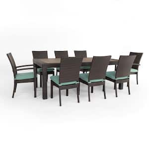 Deco 9-Piece Wicker Outdoor Dining Set with Sunbrella Spa Blue Cushions