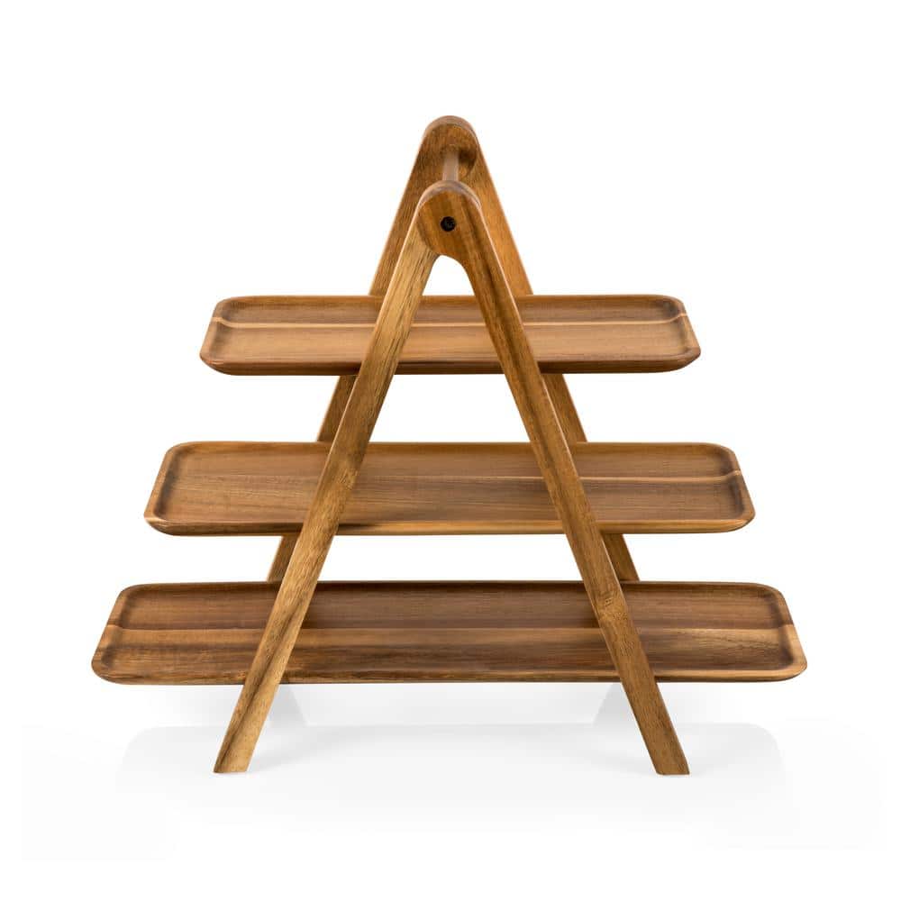 Medium Wood 3-Tiered Acacia Serving Ladder Tray