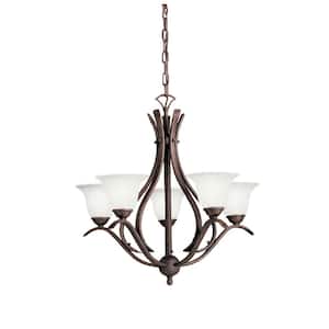 Dover 24 in. 5-Light Tannery Bronze Transitional Shaded Bell Chandelier for Dining Room
