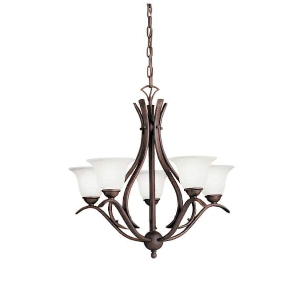 KICHLER Dover 24 in. 5-Light Tannery Bronze Transitional Shaded Bell Chandelier for Dining Room