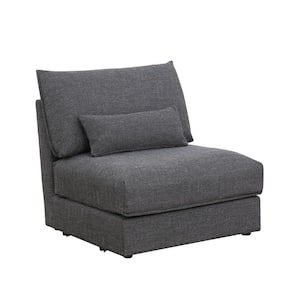 Claire 35 in. W Square Arm 1-Piece Linen Modular Sectional Sofa in. Dark Gray