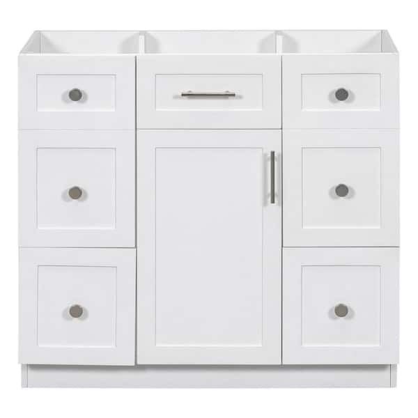 Unbranded 35.4 in. W x 17.8 in. D x 33 in. H Bath Vanity Cabinet without Top in White with 4 Drawers and 1 Door