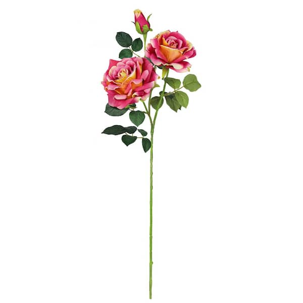 LIVING LUXURY 32 in. Coral Fuchsia Artificial Velvet Elegant Rose Flower Stem Spray (Set of 2)
