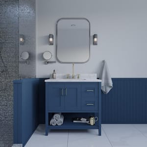 Waldorf 36 in. W x 21 in. D x 34 in. H Free Standing Bath Vanity in Navy with Carrara Marble Counter Top