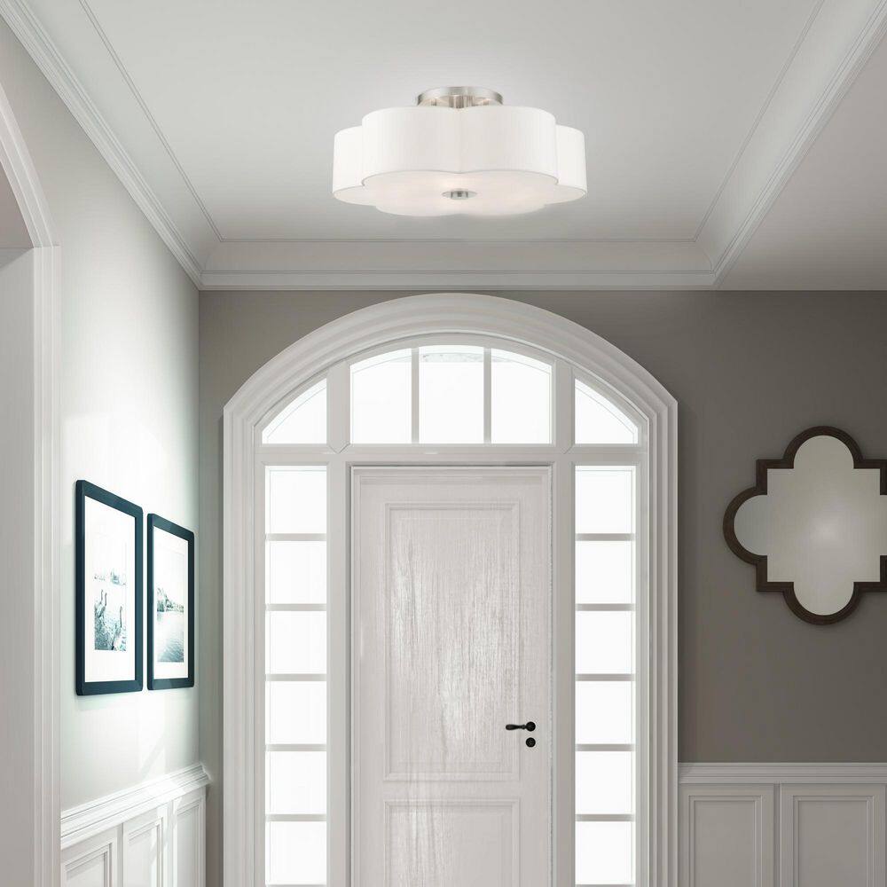 Chelsea Brushed Nickel 6-Light Semi-Flush Mount with Scalloped Shade