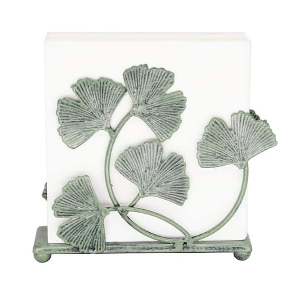 Rustic Green Iron Ginkgo Leaf Napkin Holder, 6 x 5.2 in. Decorative Metal Paper Napkin Rack, Vintage