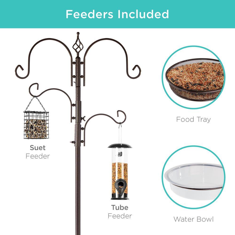 Bronze 91in Multi-Feeder Bird Feeding Station with Suet and Tube Feeders