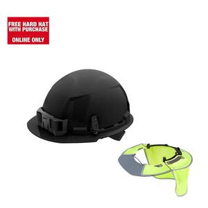 BOLT Black Type 1 Class E Front Brim Non Vented Hard Hat with 4-Point Ratcheting Suspension with BOLT Visor and Sunshade