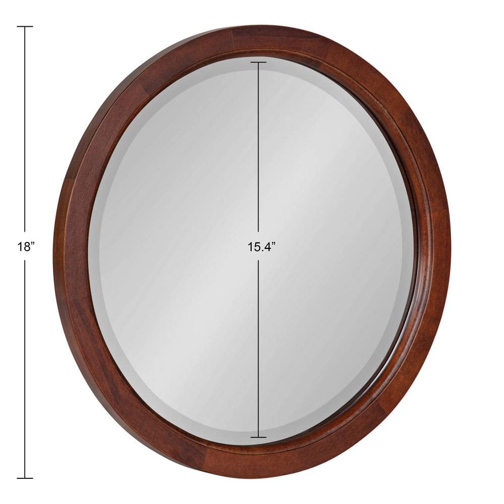 22" Round Walnut Brown Solid Poplar Wood Framed Wall Mirror
