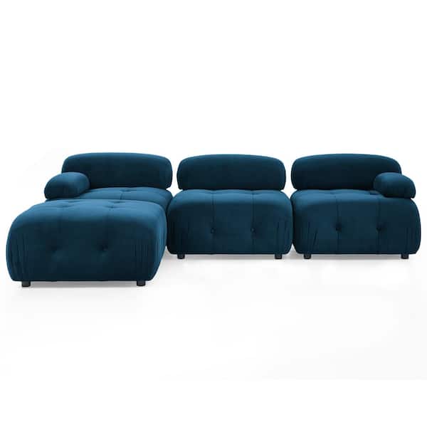 Z-joyee 93 in Wide Pillow Top Arm Velvet L-Shaped Modern Upholstered Modular Sectional Sofa in Blue