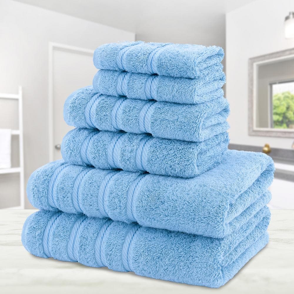 Sky Blue Turkish Cotton 6-Piece Towel Set