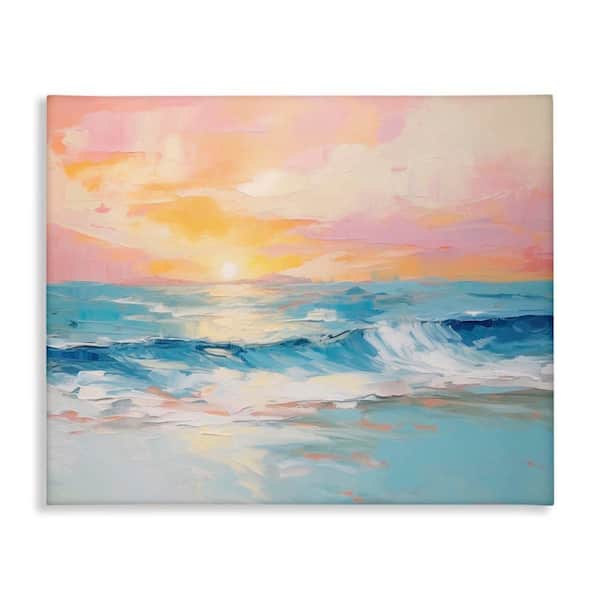 Beach Waves Bright Sunset by Arlington Prints Unframed Coastal Graphic Art Print 24 in. x 30 in.