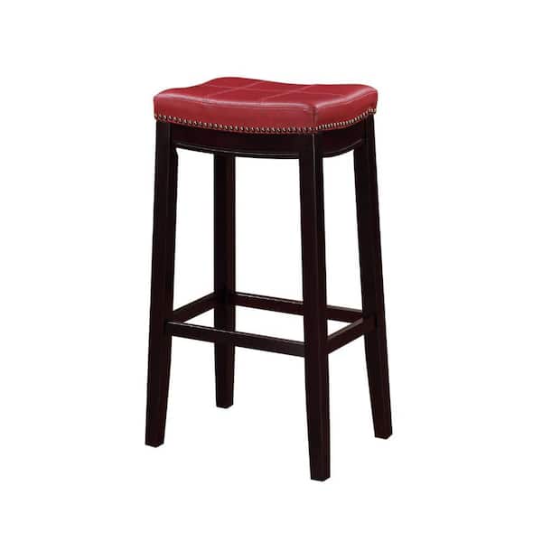 Brown Wooden Bar Stool, Red Faux Leather Counter Stools