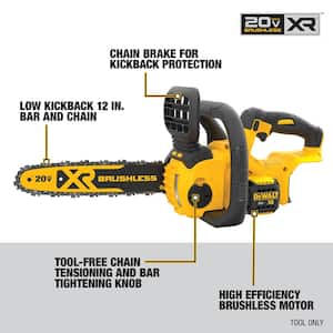 20V MAX 12in. Brushless Battery Powered Chainsaw, Tool Only