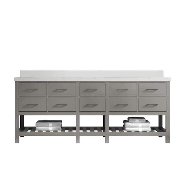 Willow Collections Parker 84 in. W x 22 in. D x 36 in. H Double Sink Bath Vanity in Elephant Gray with 2 in. White Quartz Top