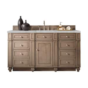 Bristol 60.0 in. W x 23.5 in. D x 34.0 in. H Single Bath Vanity in Whitewashed Walnut with Victorian Silver Quartz Top