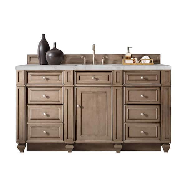James Martin Vanities Bristol 60.0 in. W x 23.5 in. D x 34.0 in. H Single Bath Vanity in Whitewashed Walnut with Victorian Silver Quartz Top