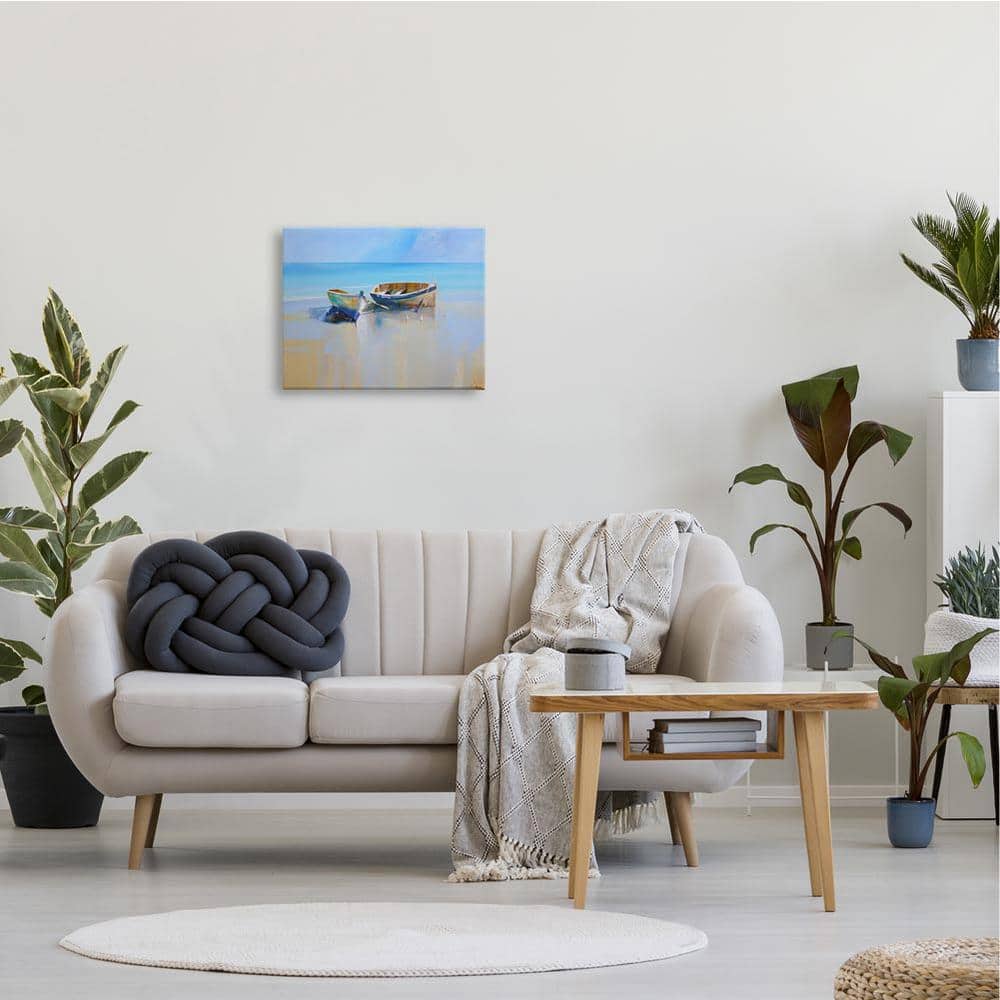 Two Row Boats at Shining Shore Multicolor Canvas Wall Art