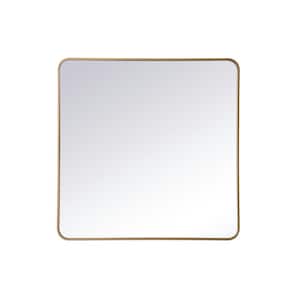 Timeless Home 36 in. W x 36 in. H x modern Soft Corner Metal Rectangle Brass Mirror