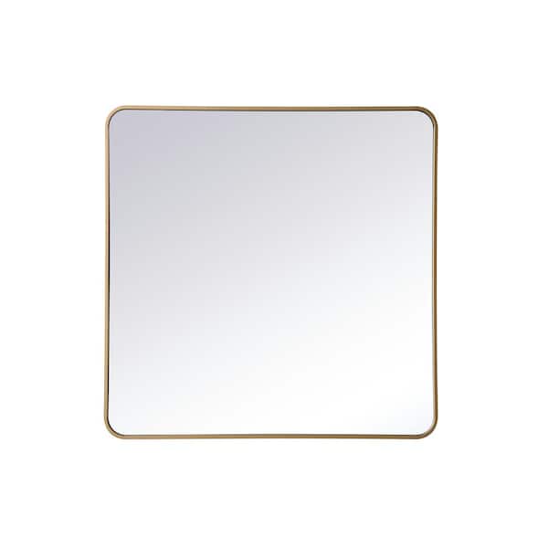 Unbranded Timeless Home 36 in. W x 36 in. H x modern Soft Corner Metal Rectangle Brass Mirror