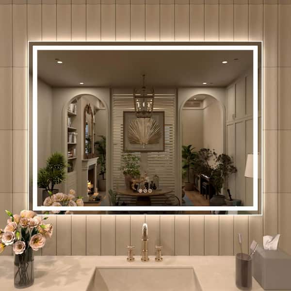 TaiMei TMMV 48 in. W x 36 in. H Rectangular Frameless LED Light Anti-Fog Wall Bathroom Vanity Mirror in Polished Crystal