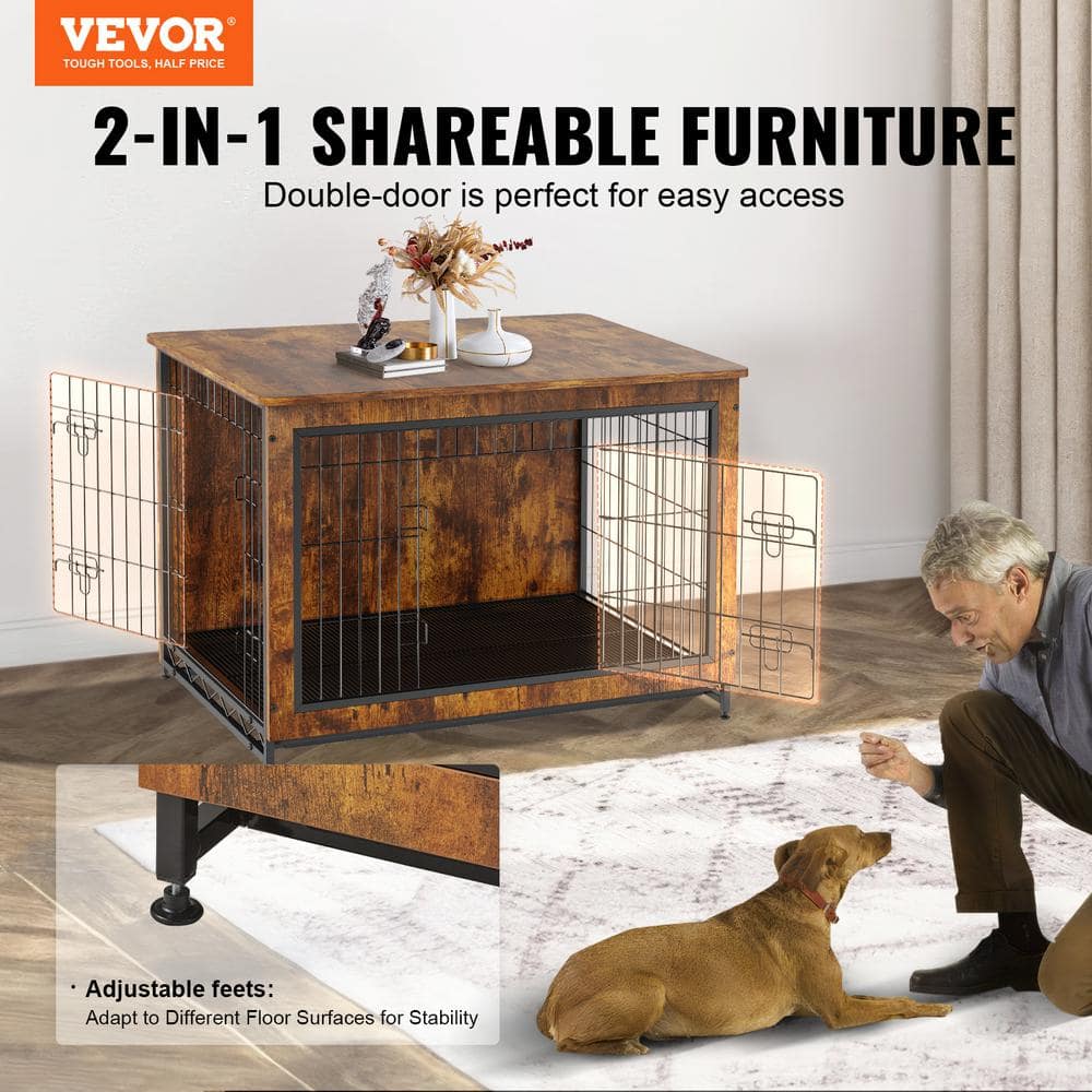 Rustic Brown Rolling Wooden Pet Crate Table