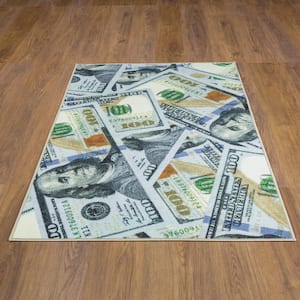 Riches 100 Dollar Bill Collection Non-Slip Rubberback Money 3x5 Money Rug, 3 ft. 3 in. x 5 ft., Multicolor
