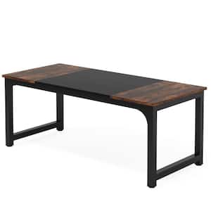 70.8 in. Rectangular Brown and Black Engineered Wood Computer Desk Study Writing Table for Home Office